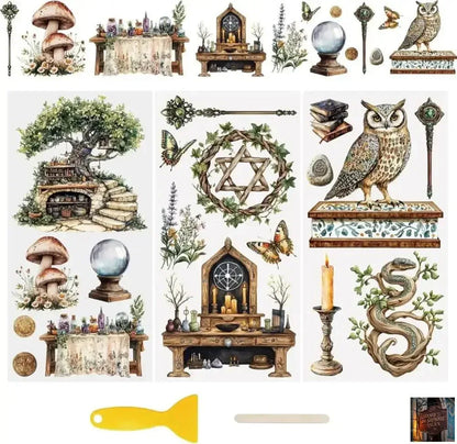 Feuilles autocollantes rétro pour scrapbooking - Autocollants magiques (Lot de 3 feuilles) - © 2026 Le Grimoire Ancien