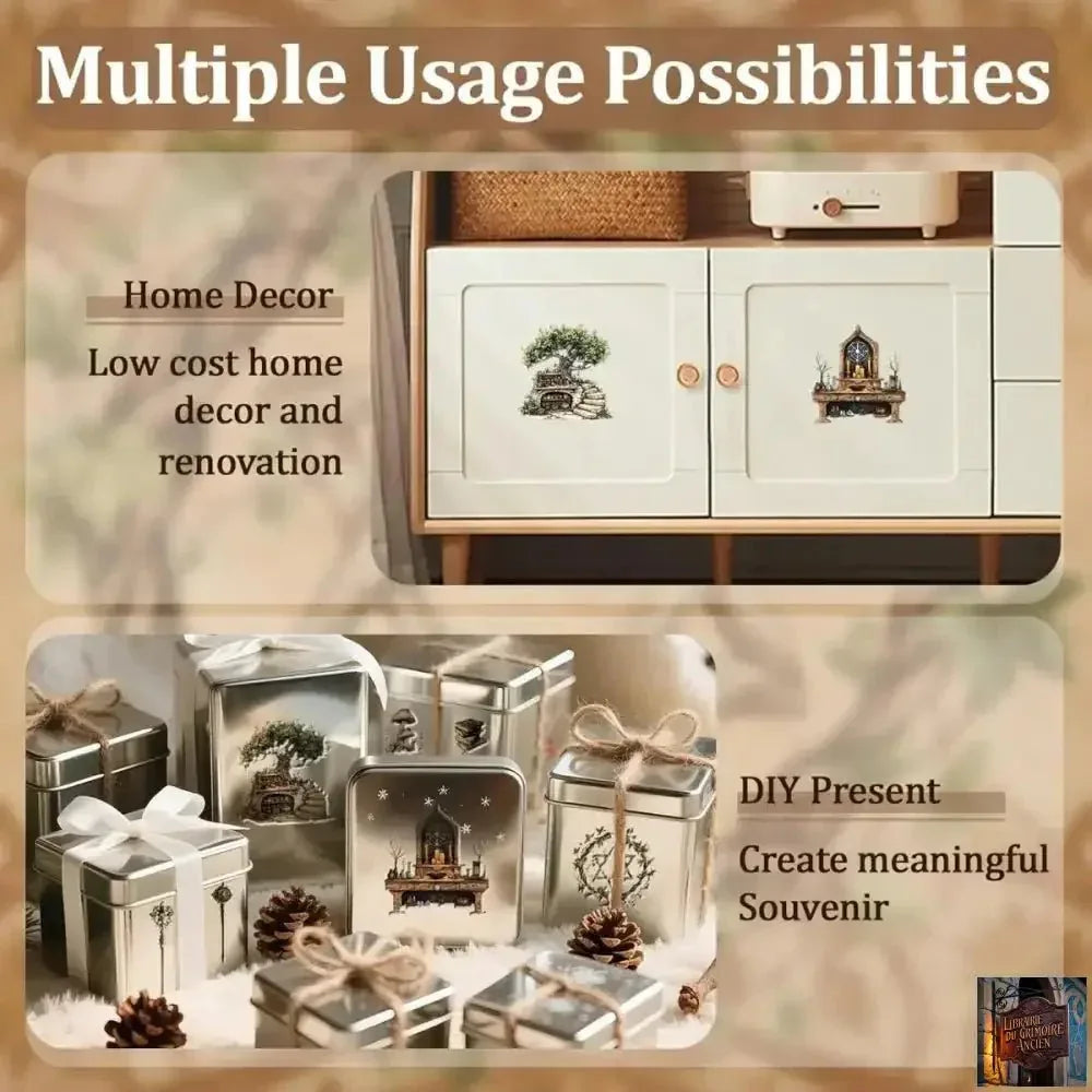 Feuilles autocollantes rétro pour scrapbooking - Autocollants magiques (Lot de 3 feuilles) - © 2026 Le Grimoire Ancien