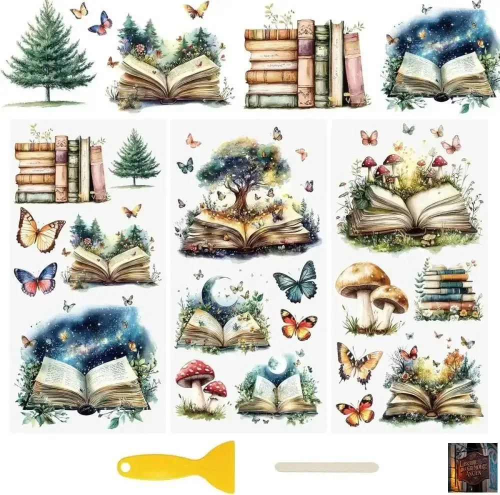 Feuilles autocollantes rétro pour scrapbooking - Autocollants magiques (Lot de 3 feuilles) - © 2026 Le Grimoire Ancien