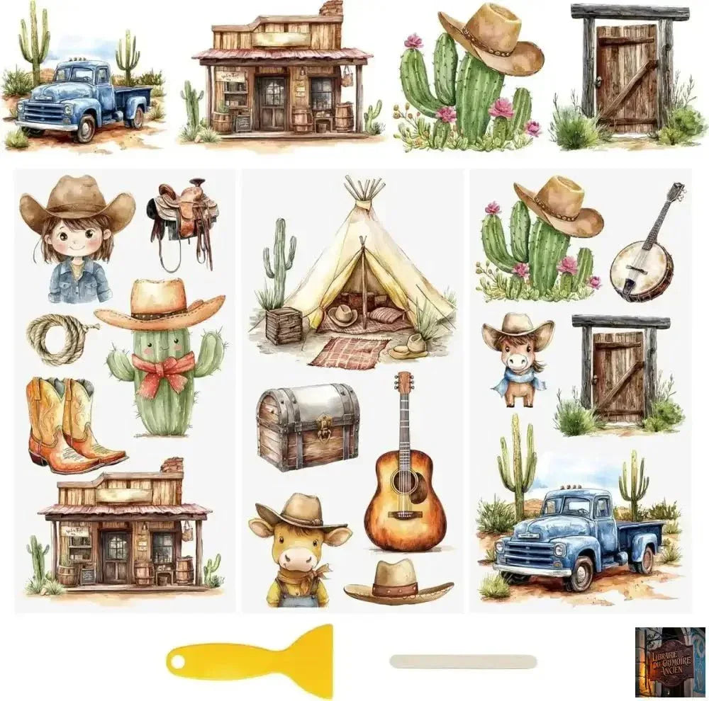 Feuilles autocollantes rétro pour scrapbooking - Autocollants magiques (Lot de 3 feuilles) - © 2026 Le Grimoire Ancien