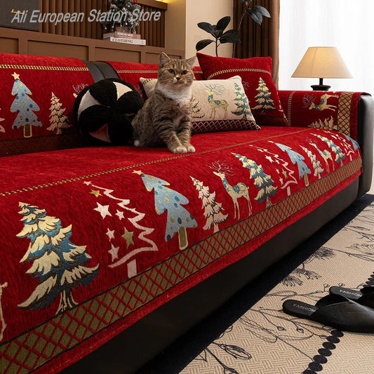 Housse universelle de canapé de noël en Chenille, antidérapante, entièrement couverte, en tissu - Le Grimoire Ancien