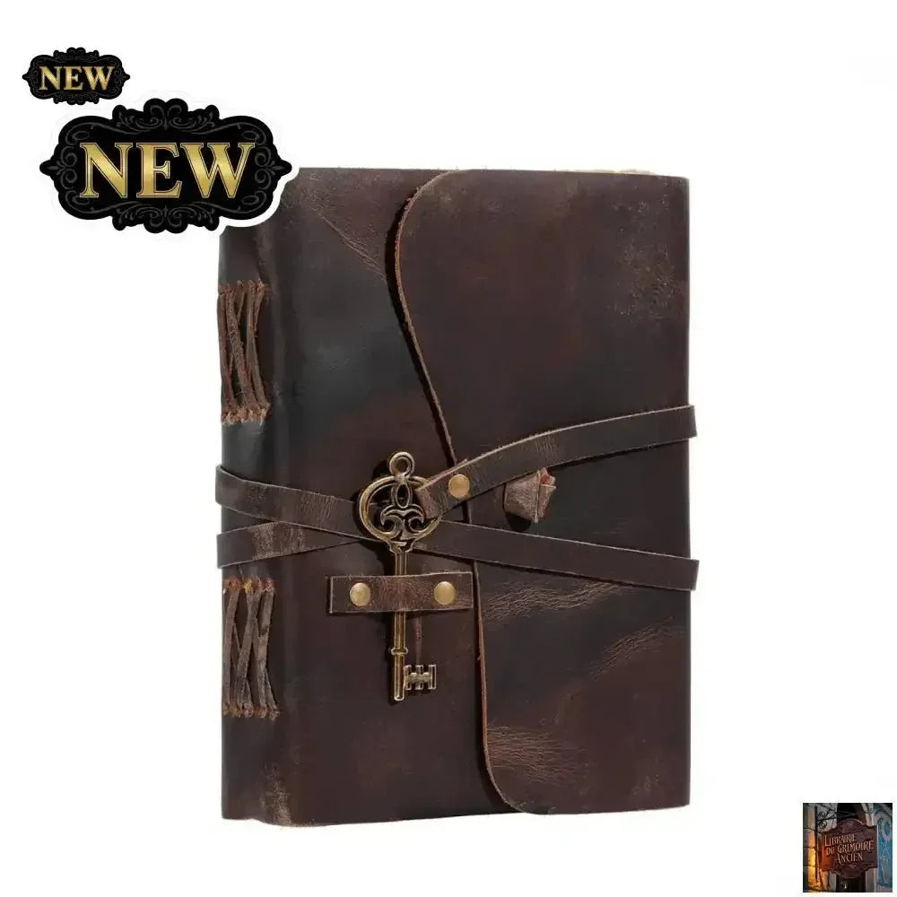 Journal en cuir avec papier ligné et non doublé de 20,3 x 15,2 cm et clé vintage - © 2026 Le Grimoire Ancien