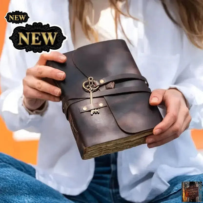 Journal en cuir avec papier ligné et non doublé de 20,3 x 15,2 cm et clé vintage - © 2026 Le Grimoire Ancien