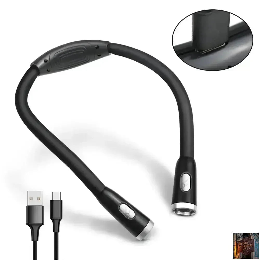 Lampe de lecture LED suspendue au cou, rechargeable par USB/AAA, protection des yeux, lampe de livre pour la lecture nocturne, la course à pied - © 2026 Le Grimoire Ancien