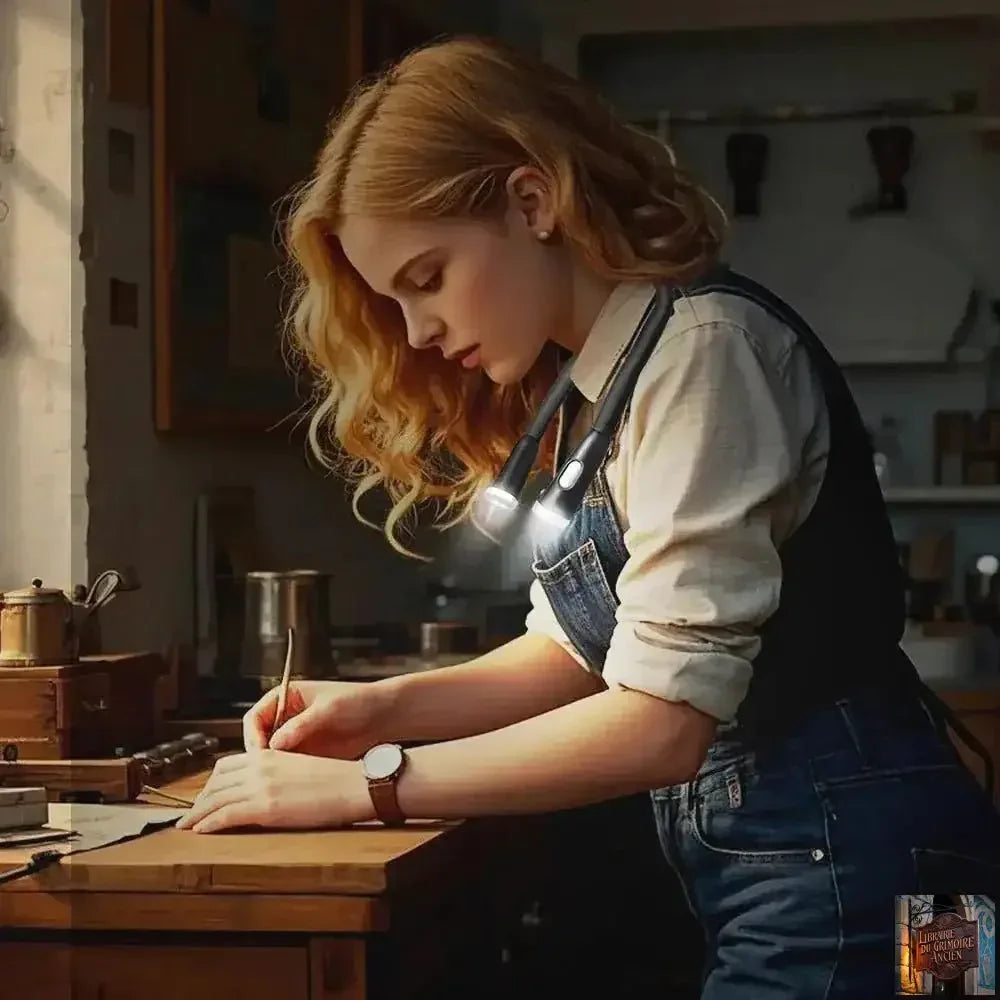 Lampe de lecture LED suspendue au cou, rechargeable par USB/AAA, protection des yeux, lampe de livre pour la lecture nocturne, la course à pied - © 2026 Le Grimoire Ancien