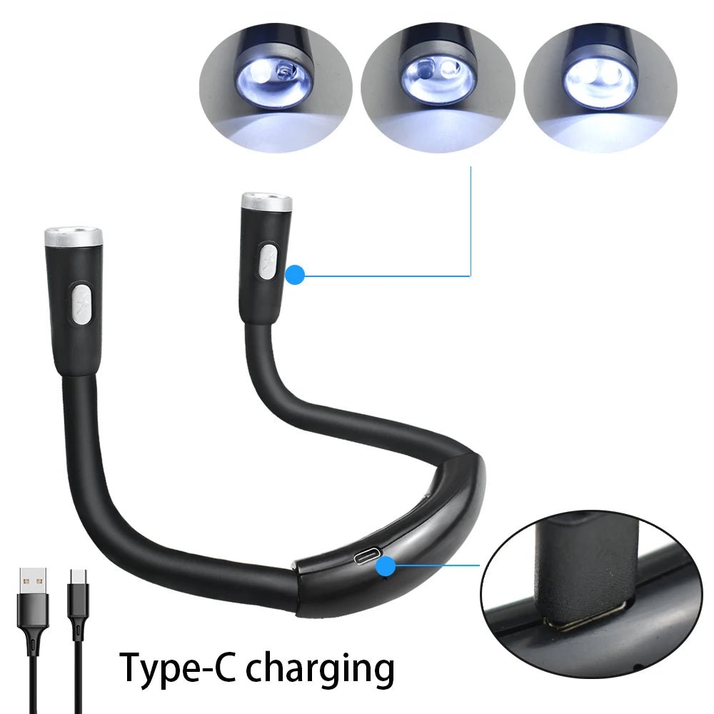 Lampe de lecture LED suspendue au cou, rechargeable par USB/AAA, protection des yeux, lampe de livre pour la lecture nocturne, la course à pied - Le Grimoire Ancien