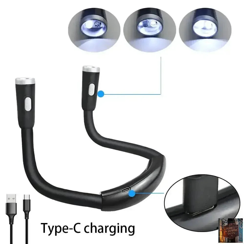 Lampe de lecture LED suspendue au cou, rechargeable par USB/AAA, protection des yeux, lampe de livre pour la lecture nocturne, la course à pied - © 2026 Le Grimoire Ancien