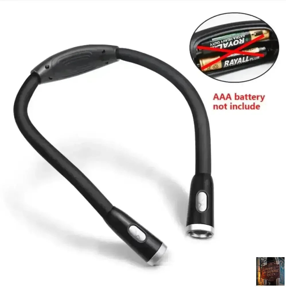 Lampe de lecture LED suspendue au cou, rechargeable par USB/AAA, protection des yeux, lampe de livre pour la lecture nocturne, la course à pied - © 2026 Le Grimoire Ancien