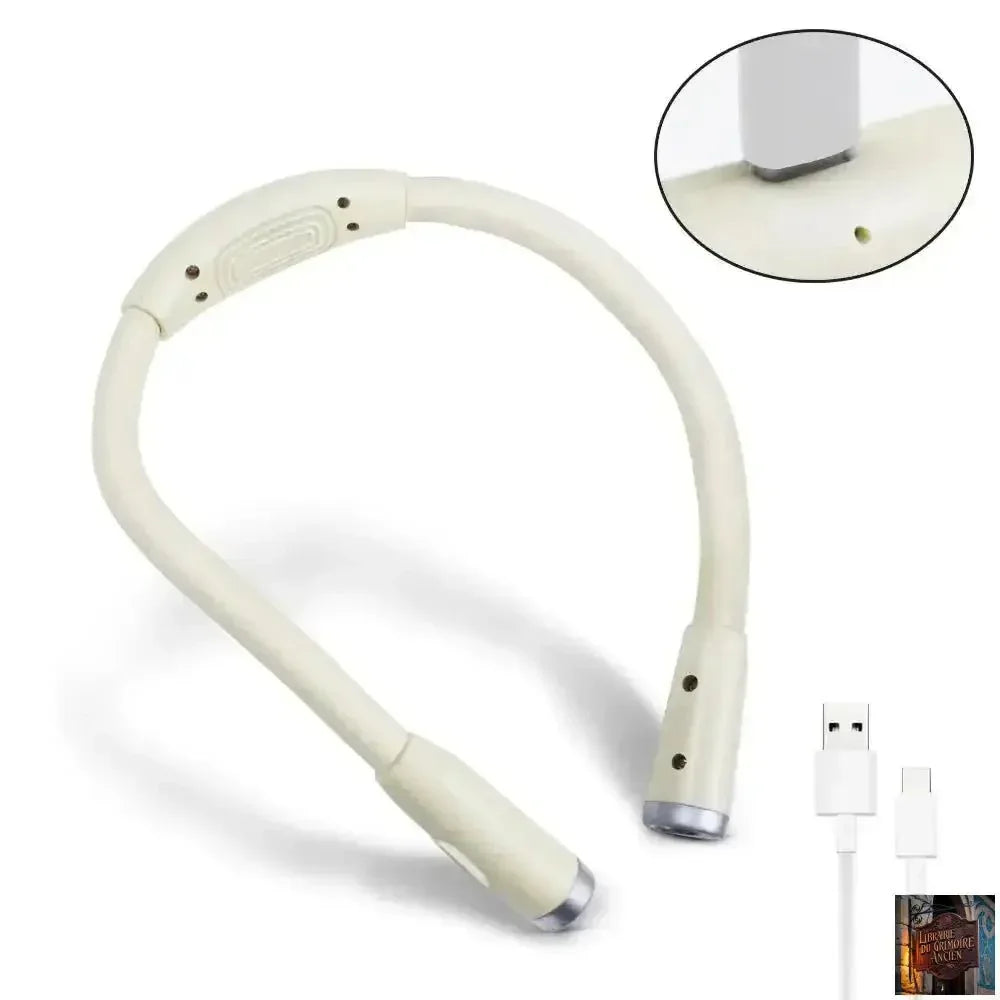 Lampe de lecture LED suspendue au cou, rechargeable par USB/AAA, protection des yeux, lampe de livre pour la lecture nocturne, la course à pied - © 2026 Le Grimoire Ancien