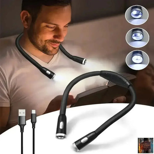 Lampe de lecture LED suspendue au cou, rechargeable par USB/AAA, protection des yeux, lampe de livre pour la lecture nocturne, la course à pied - © 2026 Le Grimoire Ancien