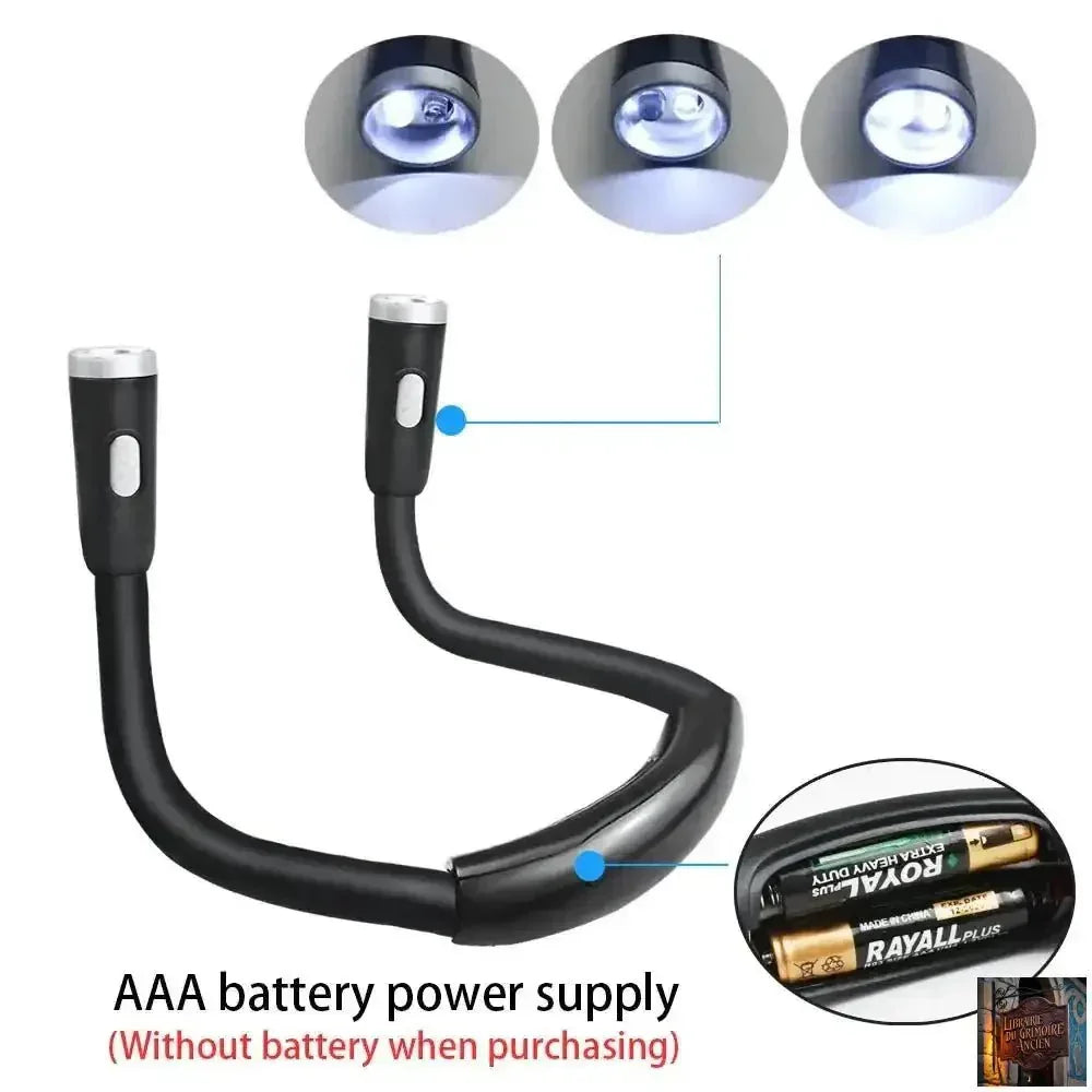 Lampe de lecture LED suspendue au cou, rechargeable par USB/AAA, protection des yeux, lampe de livre pour la lecture nocturne, la course à pied - © 2026 Le Grimoire Ancien