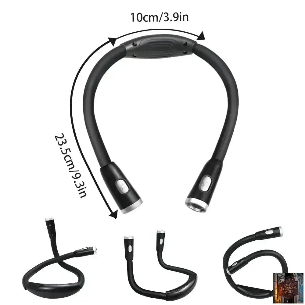Lampe de lecture LED suspendue au cou, rechargeable par USB/AAA, protection des yeux, lampe de livre pour la lecture nocturne, la course à pied - © 2026 Le Grimoire Ancien