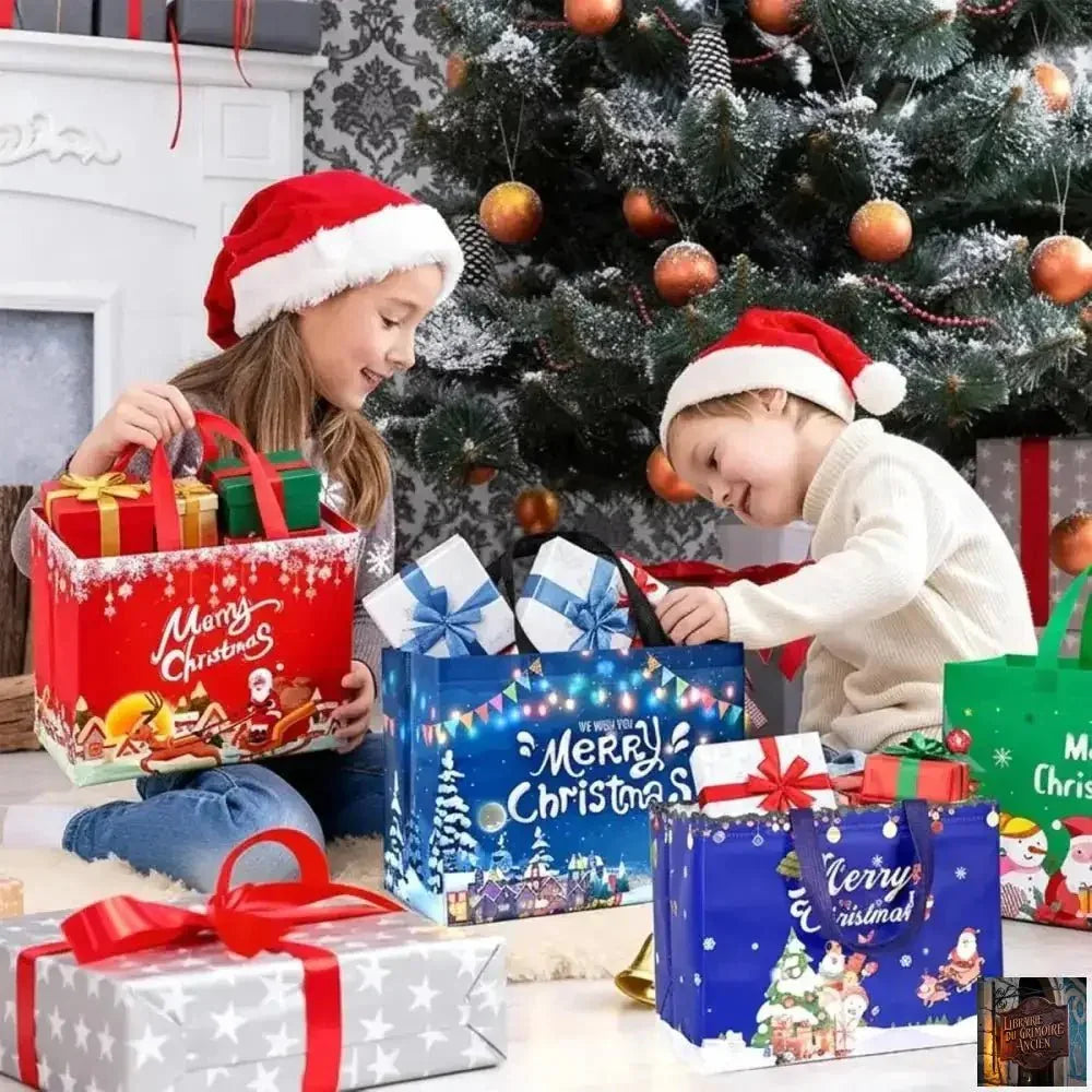 Lot de 8 grands sacs cadeaux de Noël - Format 33 x 24 x 17 cm - © 2026 Le Grimoire Ancien