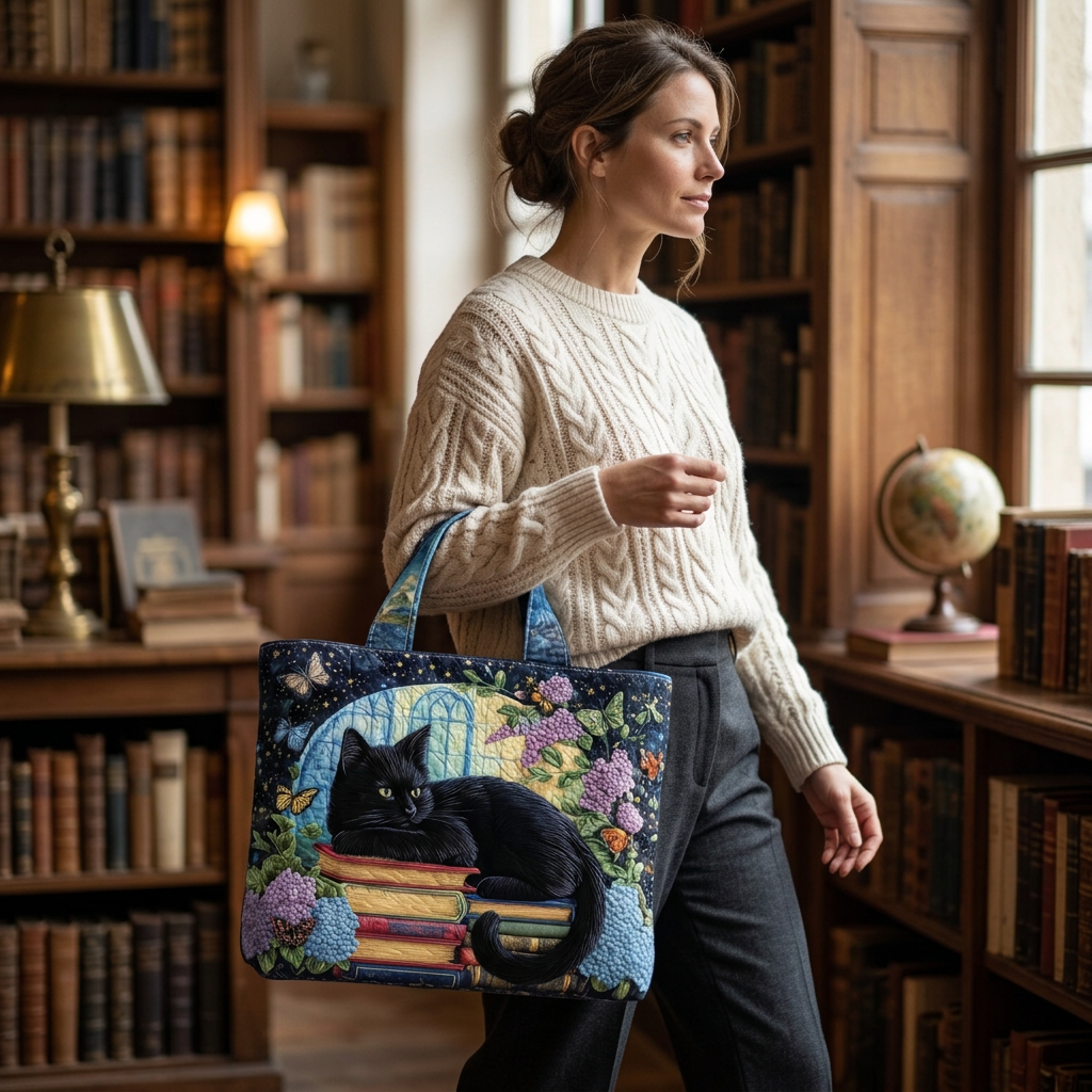 Mannequin portant le sac chat noir et livres