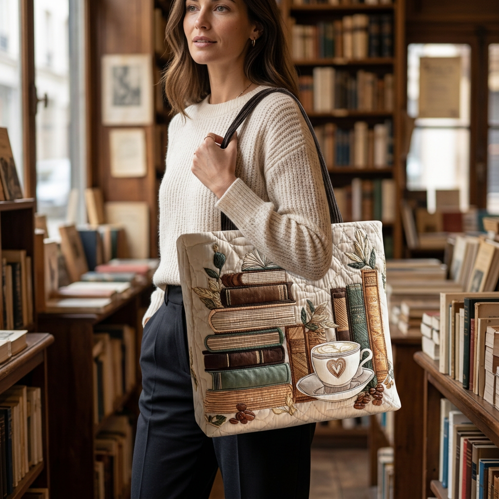Mannequin portant le sac livres et tasse de café