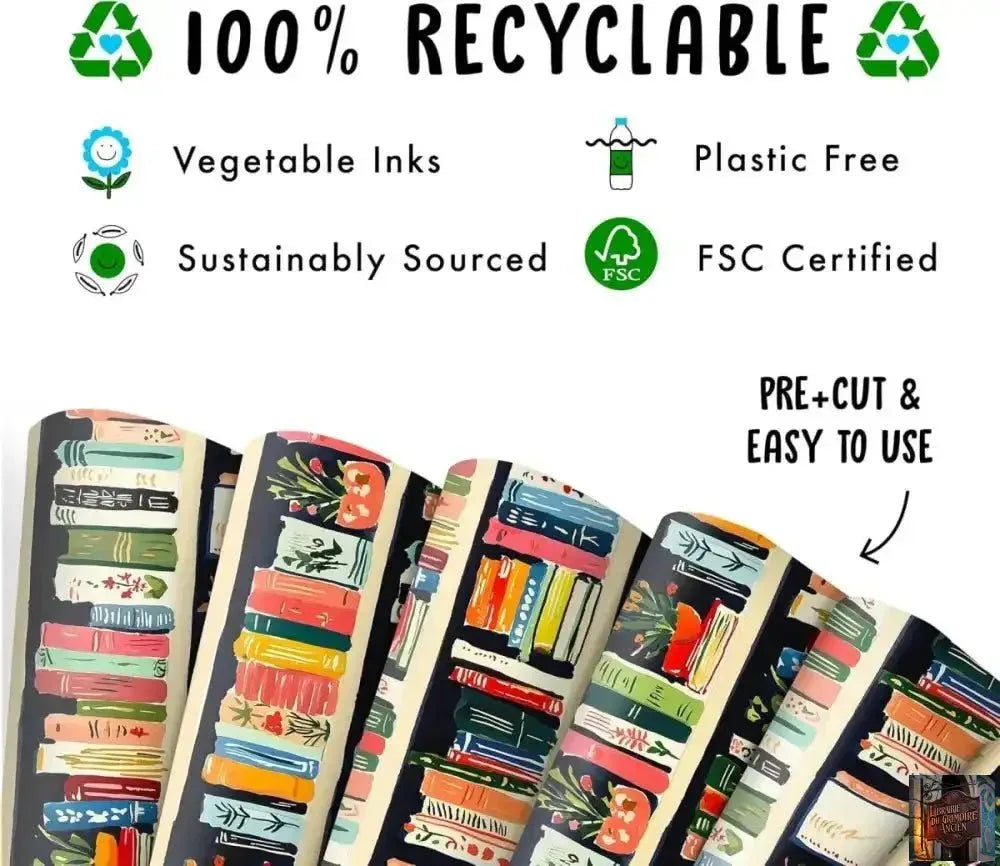 Papier d'emballage livres – 6 feuilles de papier cadeau - © 2026 Le Grimoire Ancien