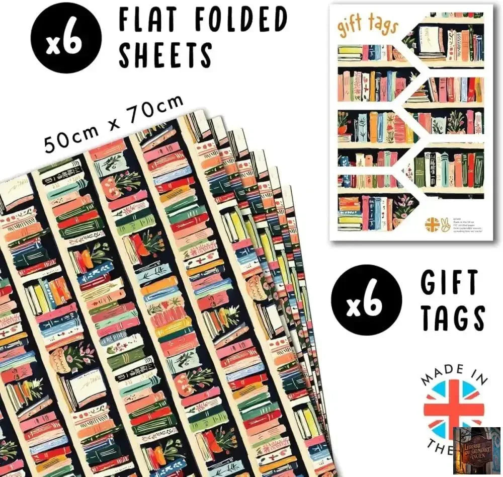 Papier d'emballage livres – 6 feuilles de papier cadeau - © 2026 Le Grimoire Ancien