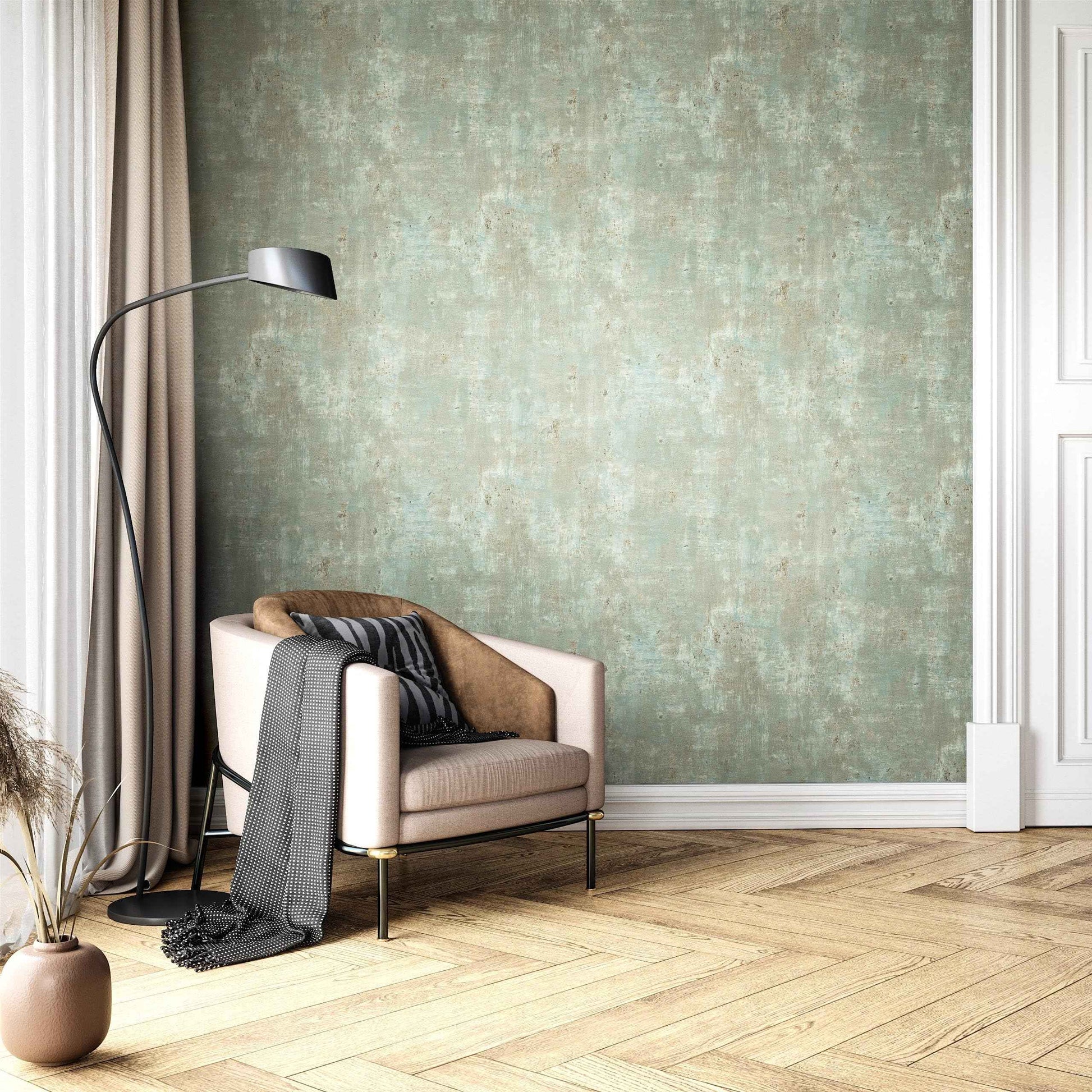 Papier peint intissé effet enduit béton métallique | Newroom Tyana — Noir, Bleu, Gris & Beige - © 2026 Le Grimoire Ancien