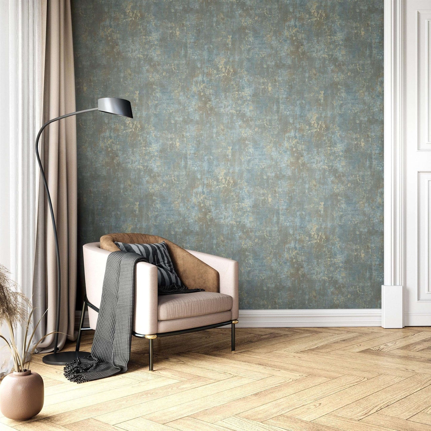 Papier peint intissé effet enduit béton métallique | Newroom Tyana — Noir, Bleu, Gris & Beige - © 2026 Le Grimoire Ancien