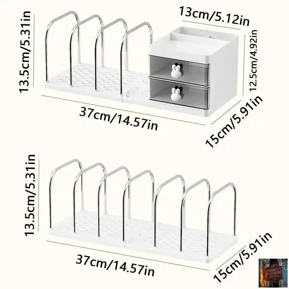 Serre-livres à six grilles, gain de place avec boîte de rangement - © 2026 Le Grimoire Ancien